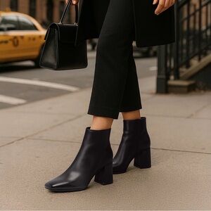 NINE WEST Elephant Black , 1990” Square Toe Ankle Boots , zippers Size 8M